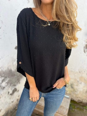 Round neck chiffon jacquard loose-fit casual chic top / T-shirt