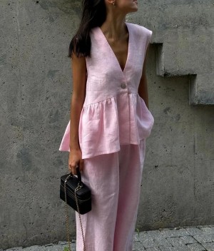 Sleeveless top and pants set — new European/American style solid color two-piece outfit, chic and versatile