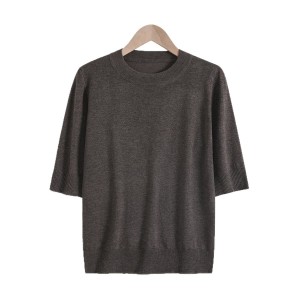 Solid color elbow-sleeve chic and intellectual knitted top / sweater
