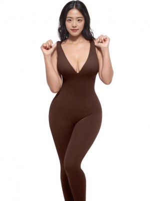 High-stretch seamless tank top aerial yoga bodysuit — tummy-control, form-fitting, back-sculpting one-piece leotard with attached full-length pants