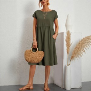 Chic women's cotton crewneck A-line dress
